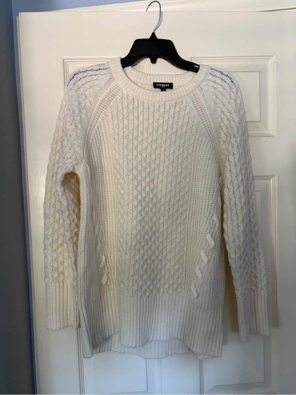 Express Cream Cable-Knit Crewneck Sweater